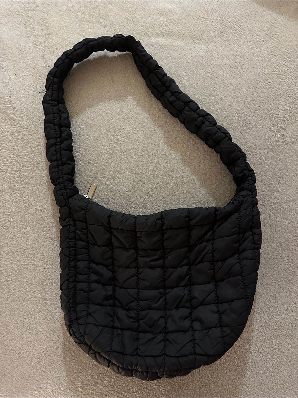Quilted Black Shoulder Bag - Lightweight Puffer Crossbody